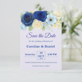 ネイビー王室のブ結婚ーの水彩アイボリー花 セーブザデート (スタンド正面)