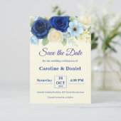 ネイビー王室のブ結婚ーの水彩アイボリー花 セーブザデート (スタンド正面)