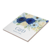 ネイビー王室のブ結婚ーの水彩アイボリー花 タイル (側面)