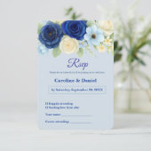 ネイビー王室のブ結婚ーの水彩アイボリー花 出欠カード (スタンド正面)