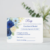 ネイビー王室のブ結婚ーの水彩アイボリー花 出欠カード (スタンド正面)