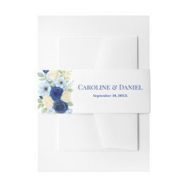 ネイビー王室のブ結婚ーの水彩アイボリー花 招待状ベリーバンド