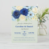 ネイビー王室のブ結婚ーの水彩アイボリー花 招待状 (スタンド正面)