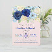 ネイビー王室のブ結婚ーの水彩アイボリー花 招待状 (スタンド正面)