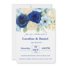 ネイビー王室のブ結婚ーの水彩アイボリー花