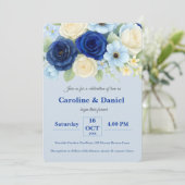 ネイビー王室のブ結婚ーの水彩アイボリー花 招待状 (スタンド正面)