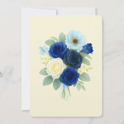 ネイビー王室のブ結婚ーの水彩アイボリー花 招待状 (裏面)