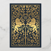 ネイビー王室のライオン中世結婚の 箔招待状 (裏面)