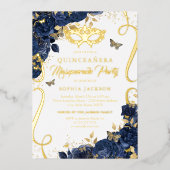 ネイビー王室の仮装バタフライキンセアニェラ 箔招待状 (正面)