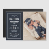 ネイビー男の赤ちゃん磁気写真誕生のお知らせ マグネット招待状 (正面/裏面)