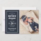 ネイビー男の赤ちゃん磁気写真誕生のお知らせ マグネット招待状 (正面)