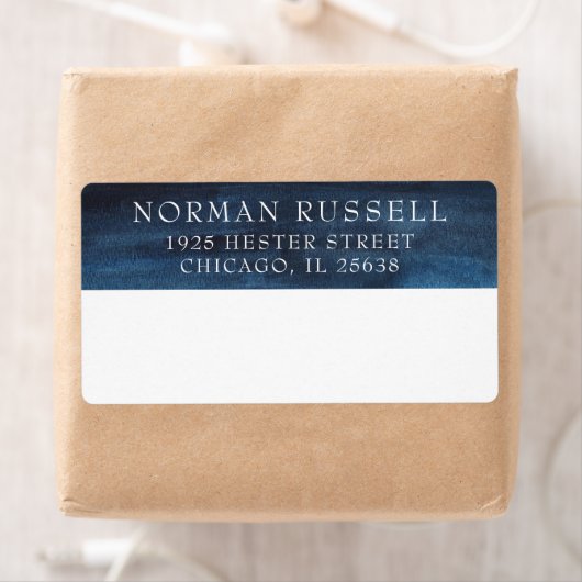 ネイビー男らしウォーターカラービジネス差出人住所 ラベル (インサイチュ)