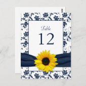 ネイビー白ひまわりダマスクウェディングテーブルカード ポストカード (正面/裏面)