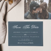 ネイビー白クラシック色伝統的エレガント写真 セーブザデート