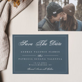 ネイビー白クラシック色伝統的エレガント写真 セーブザデート