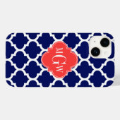 ネイビー白モロッコ #5 コーラルレッド 3文字モノグラム Case-Mate iPhoneケース (裏面 (横))
