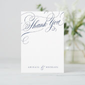 ネイビー白ヴィンテージ結婚書道感謝していのあなた サンキューカード (スタンド正面)