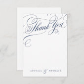 ネイビー白ヴィンテージ結婚書道感謝していのあなた サンキューカード (正面/裏面)