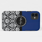 ネイビー白黒ダマスクモノグラムレター Case-Mate iPhoneケース (裏面(横))