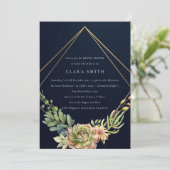 ネイビー砂漠多肉性のサボテンの葉ブライダルシャワー 招待状 (スタンド正面)