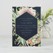 ネイビー砂漠多肉性のサボテンの葉ブライダルシャワー 招待状 (スタンド正面)