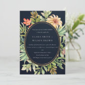 ネイビー砂漠多肉質のサボテンの葉カップルのシャワー 招待状 (スタンド正面)