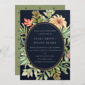 ネイビー砂漠多肉質のサボテンの葉カップルのシャワー 招待状 (正面/裏面)