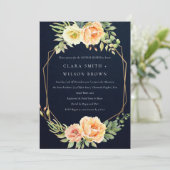 ネイビー砂漠多肉質のサボテンの葉カップルのシャワー 招待状 (スタンド正面)