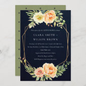 ネイビー砂漠多肉質のサボテンの葉カップルのシャワー 招待状 (正面/裏面)