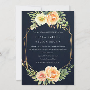 ネイビー砂漠多肉質のサボテンの葉カップルのシャワー 招待状