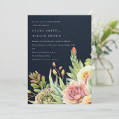 ネイビー砂漠多肉質のサボテンの葉カップルのシャワー 招待状 (スタンド正面)