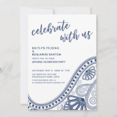 ネイビー祝ブルーと米国ペイズリー披露宴のみ 招待状 (正面)