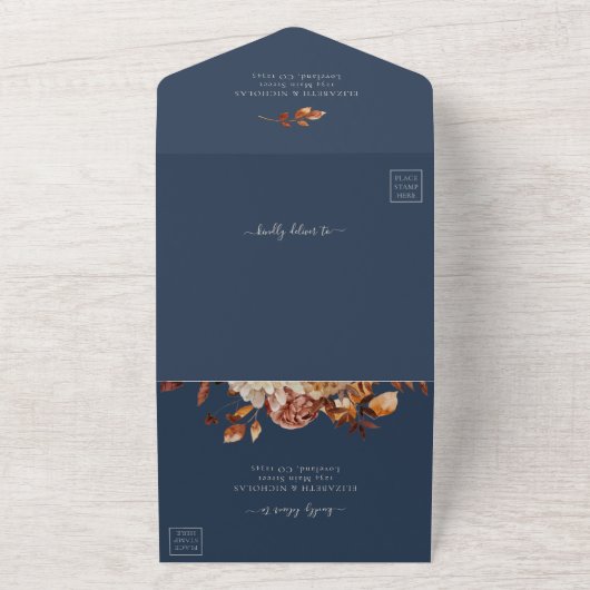 ネイビー秋の結婚式 オールインワン招待状 (外側)