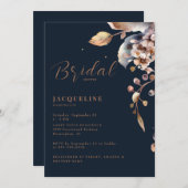 ネイビー秋の葉ブライダルシャワー招待 招待状 (正面/裏面)