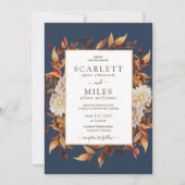 ネイビー秋テラコッタウォーターカラー結婚フローラ 招待状 (正面)