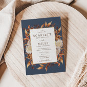 ネイビー秋テラコッタウォーターカラー結婚フローラ 招待状