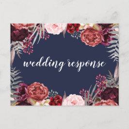 ネイビー秋マルサラピーニーウェディングスプップカード インビテーションポストカード