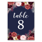 ネイビー秋マルサラ結婚牡丹のテーブル番号カード テーブルナンバー (裏面)