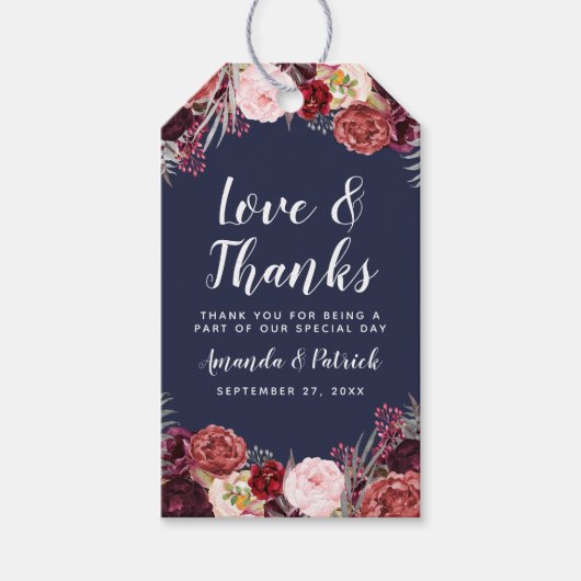 ネイビー秋マルサラ赤面牡丹結婚式の引き出物ラベル ギフトタグ (正面)
