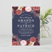 ネイビー秋マルサラ赤面牡丹結婚式招待状 招待状 (スタンド正面)