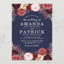 ネイビー秋マルサラ赤面牡丹結婚式招待状