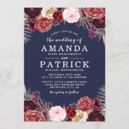 ネイビー秋マルサラ赤面牡丹結婚式招待状 招待状