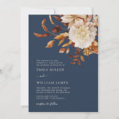 ネイビー秋モダン水色テラコッタ結婚ズ 招待状 (正面)