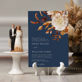 ネイビー秋モダン水色テラコッタ結婚ズ 招待状