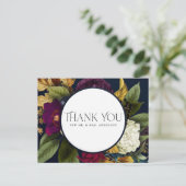 ネイビー秋レトロブルゴーニュ結婚フローラサンキュー ポストカード (スタンド正面)