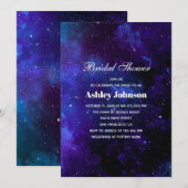 ネイビー空間。夜の星。モダンな結婚前お披露目パーティー 招待状 (正面/裏面)