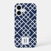 ネイビー竹格子模様モノグラム iPhone 16ケース (裏面)