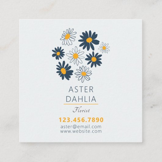 ネイビー素晴らしイエローホワイトクラシックデイジー花 スクエア名刺 (裏面)