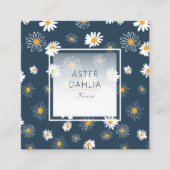 ネイビー素晴らしイエローホワイトクラシックデイジー花 スクエア名刺 (正面)