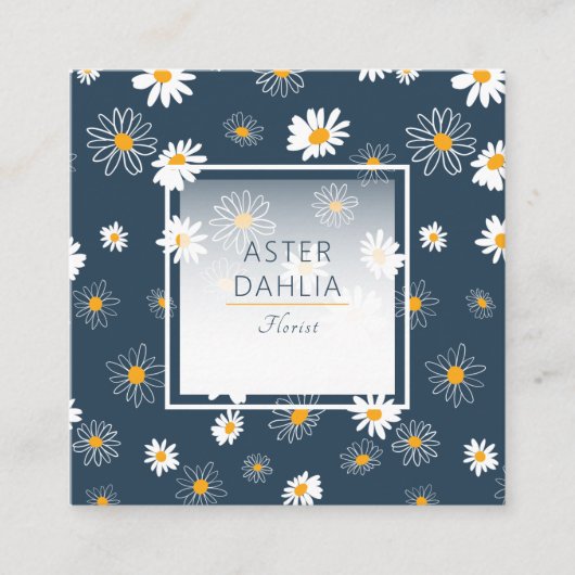 ネイビー素晴らしイエローホワイトクラシックデイジー花 スクエア名刺 (正面)